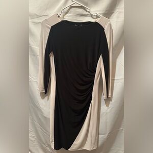 Ralph Lauren Black and Cream Asymmetrical Ruched Sheath Dress